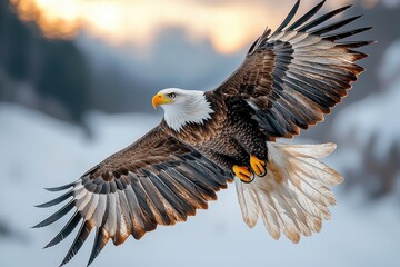 Majestic Bald Eagle in Flight Wings Spread Wide