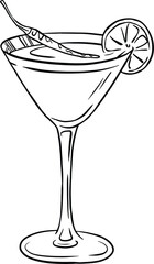 Spicy Martini cocktail line art illustration.