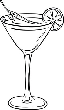 martini cocktail with chili and lime clip art preview