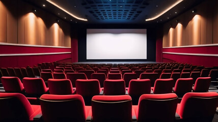 Fototapeta premium Ultra-Wide Screen in Modern Theater, Minimalist Cinema Display, Simple Theater Interior