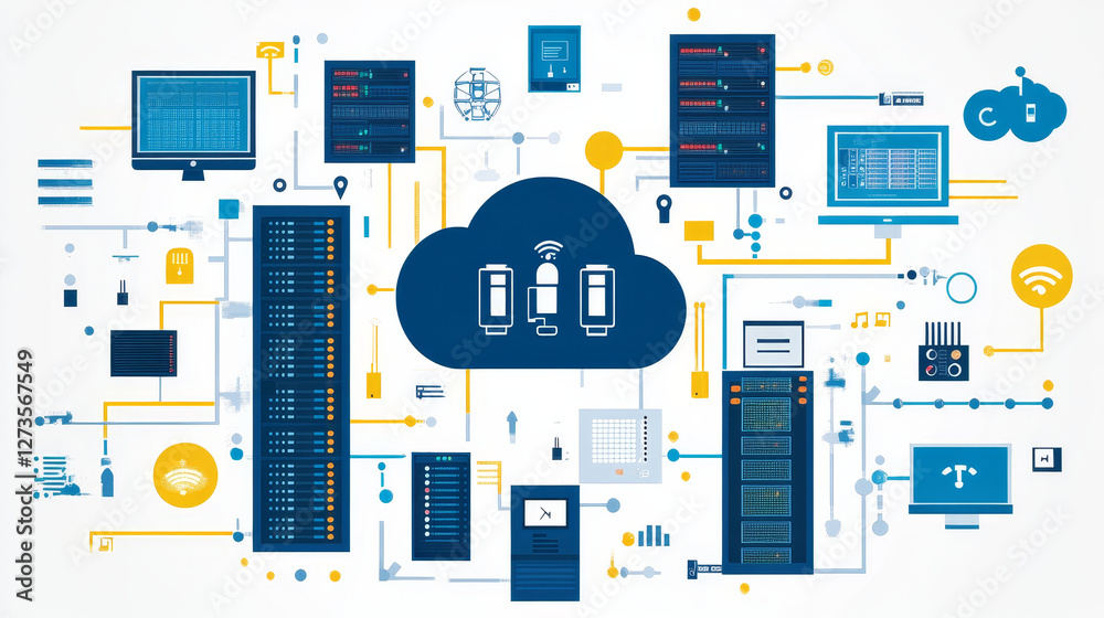 Poster thin lines connection icons outline set of big data center group cloud computing system internet pro