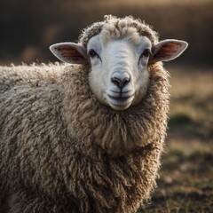 Fototapeta premium A sheep with a soft smile, giving off a calm and friendly vibe.