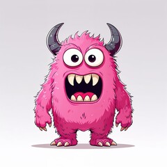 Fototapeta premium Pink angry monster cartoon illustration on plain white background