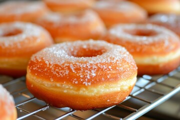 Sugary donuts on white plate, soft natural light. Artificial intelligence image