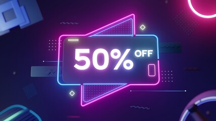 Obraz premium 50% Off Neon Sign Sale Promotion