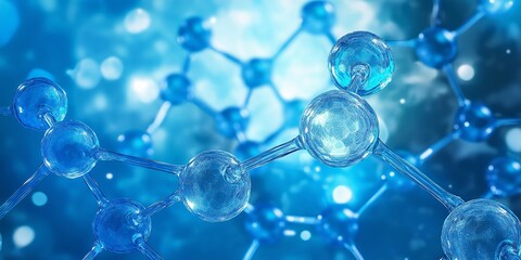 Exploration of molecular structure with glowing connections in bright blue tones evoking a futuristic and innovative aesthetic for modern design applications