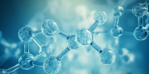 Explore the intricacies of molecular structures with a vibrant abstract background that showcases glowing points and lines in bright cyan and white tones against a soft gradient