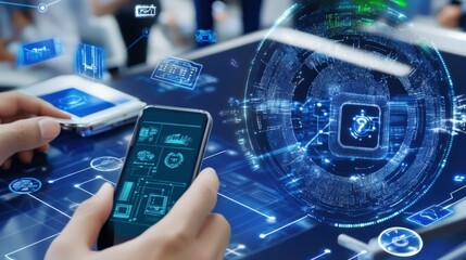 Digital interaction and data visualization modern office technology concept high-tech environment close up view innovation insights