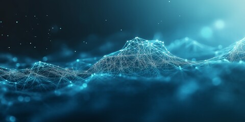 Futuristic abstract background showcasing molecular structures with interconnected networks in translucent blue tones and glowing highlights