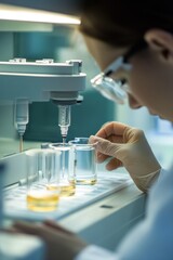 Scientist adding reagent during medical research using laboratory equipment