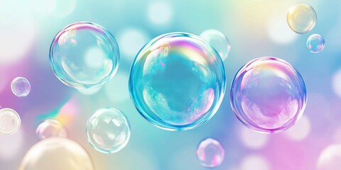 Multicolored soap bubbles float on a neutral gradient background showcasing vibrant iridescent hues and elegant reflections in an abstract design