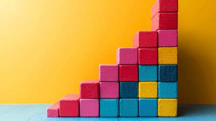 Colorful building blocks arranged in a stair pattern