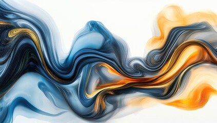 Abstract fluid art; flowing colors; white background; swirling design
