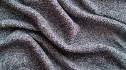 Fototapeta premium Dark gray fabric is loosely draped, revealing flowing folds and a subtle texture, offering a versatile background for fashion or product promotion.