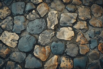 Obraz premium Photo of European cobble stone paving surface. Detailed photo textured background