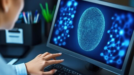 Analyzing fingerprint data for enhanced security digital workspace technology modern office close-up data privacy