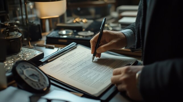 A detective analyzing a suspect&rsquo;s alibi at a police station. Featuring investigation and case analysis