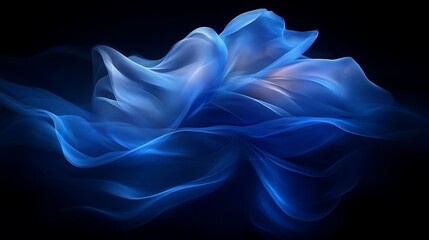 Fototapeta premium Abstract Blue Fabric Waves Flowing Dark Background