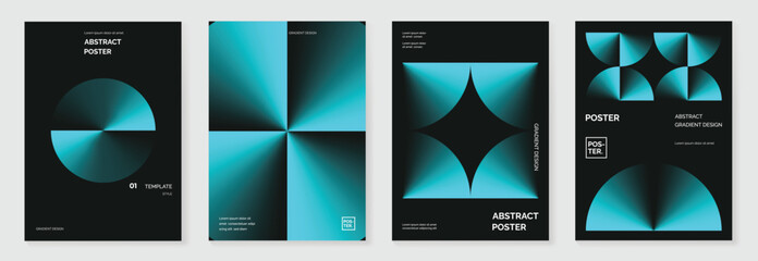 Modern gradient poster background vector set. Minimalist cover template with vibrant perspective geometric prism shapes in motion. Ideal design for social media, cover, banner, flyer.