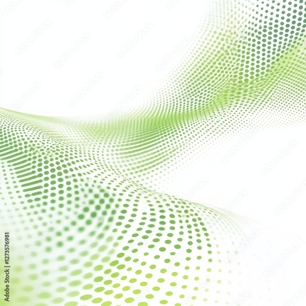 Poster Abstract Wavy Green Halftone Pattern on White Background, creating a sense of movement and fluidity in a modern, minimalist design.