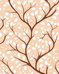 Obraz premium A seamless pattern of branches with leaves on a soft, neutral background, perfect for nature-themed designs.