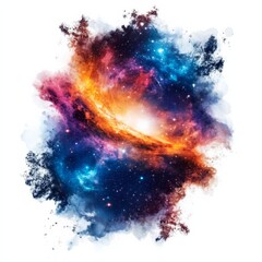 Cosmic Dust and Starlight: A Vibrant Nebula Painting of Celestial Beauty Against a White Background, Showcasing Intense Hues