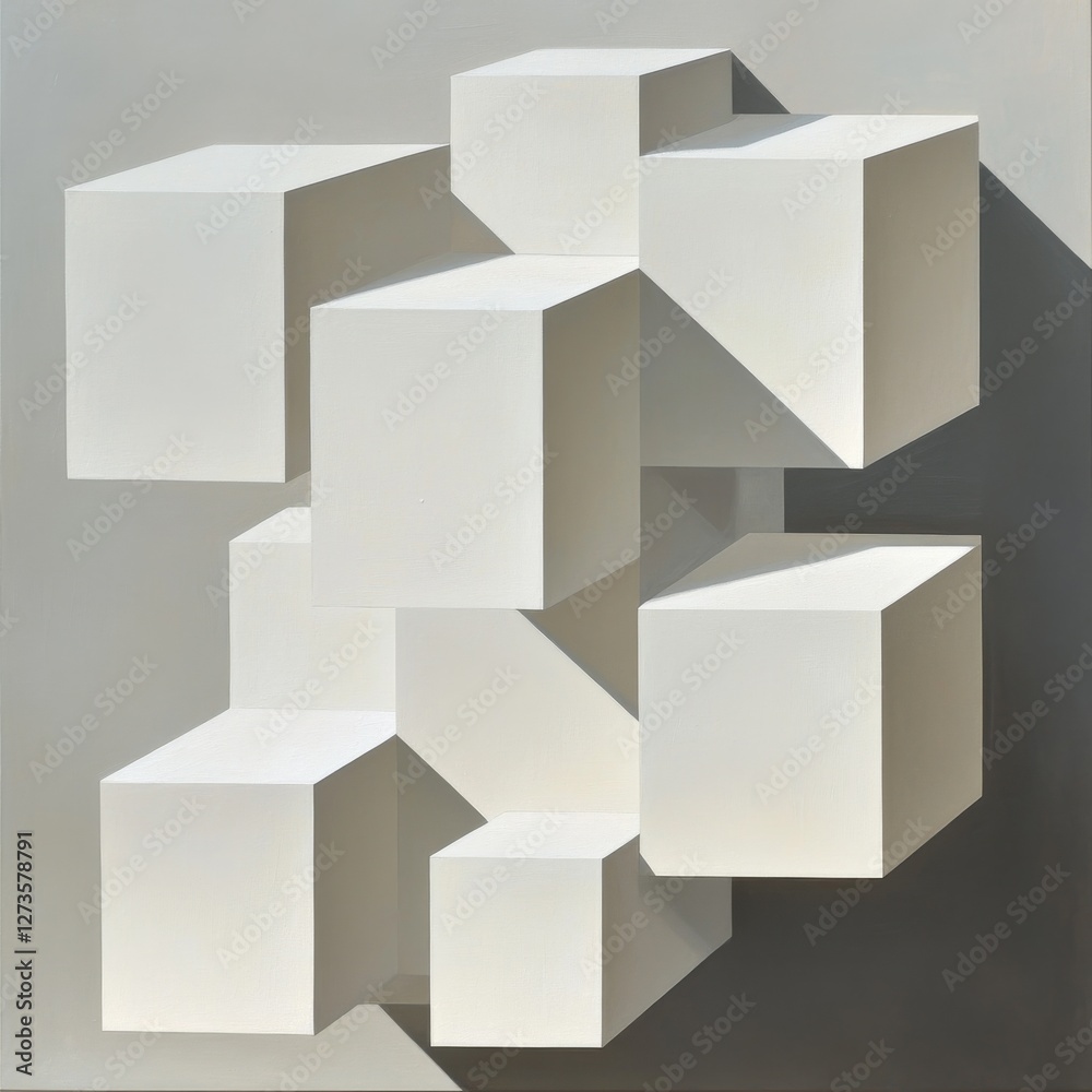 Leinwandbilder geometric harmony: an abstract composition of white cubes with subtle shadows on a grey background