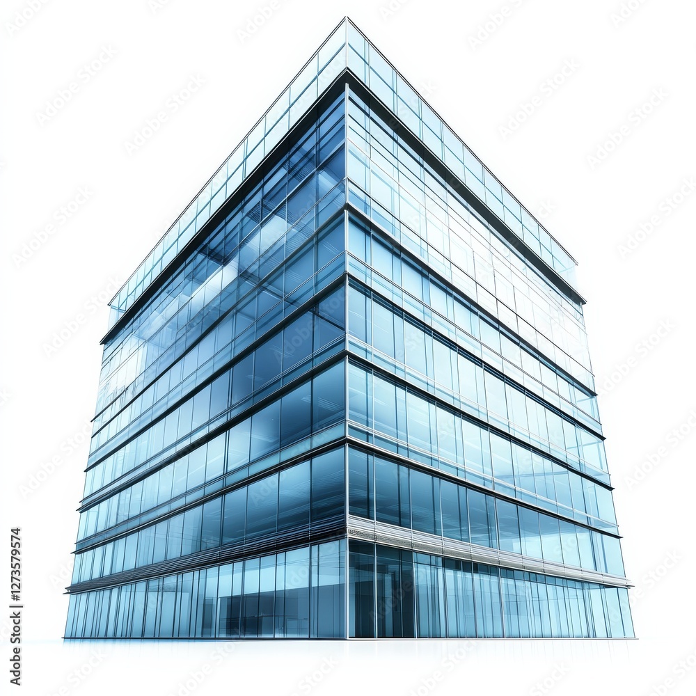 Poster Modern Glass Architecture: A Contemporary Office Building with Sharp Angles and Clean Lines.