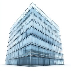 Modern Glass Architecture: A Low-Angle View of a Contemporary Office Building in Pale Blue Tones