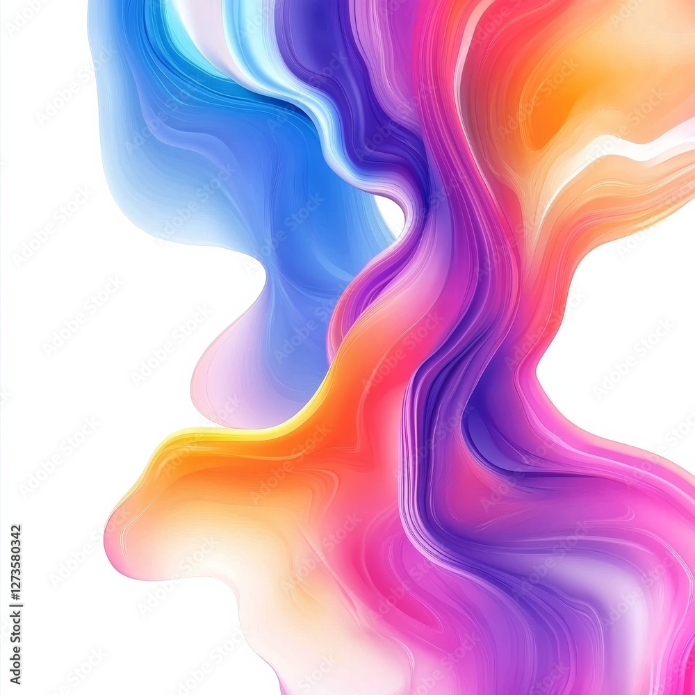 Poster vibrant flow: abstract swirl of gradient colors on white background, a visual symphony of modern art