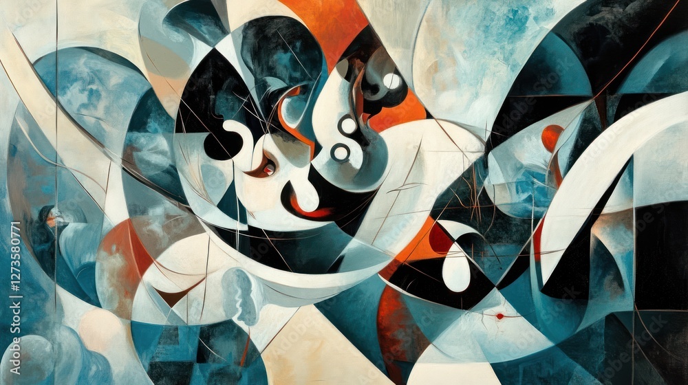 Aufkleber Dynamic abstract painting featuring intersecting shapes and contrasting colors