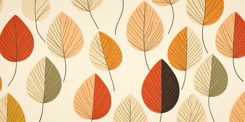 Seamless pattern of stylized autumn leaves in shades of orange, brown and beige. Design background