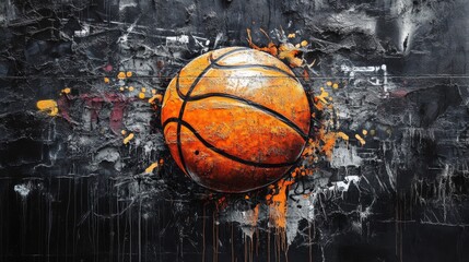 Street art artistic image of basketball graffiti, sport elements, black background