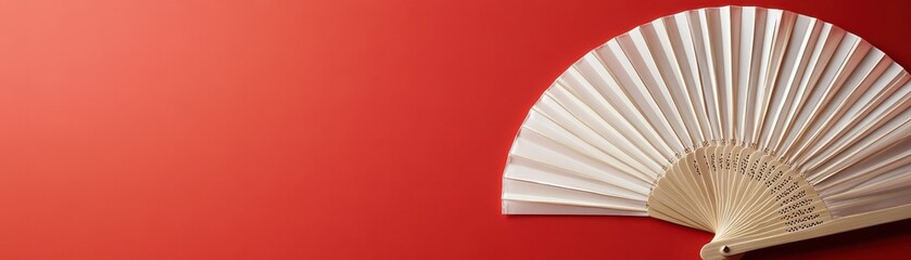 Radiating Sensu folding fan motifs in white on a deep red background, stylish and culturally rich