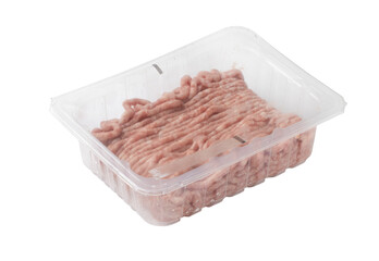 Minced meat in plastic packaging isolated on transparent background