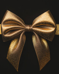 Elegant golden bow decoration on a black background.