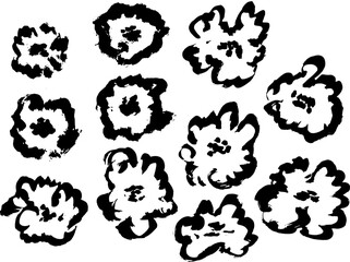Grunge Flowers ink brush strokes. Flower abstract hand drawn brush ink stroke. Flower abstract hand drawn brush ink stroke. Vector illustration