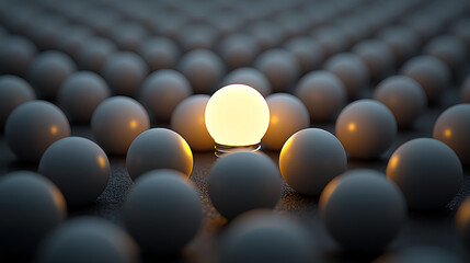 Obraz premium Illuminated sphere among a field of white spheres