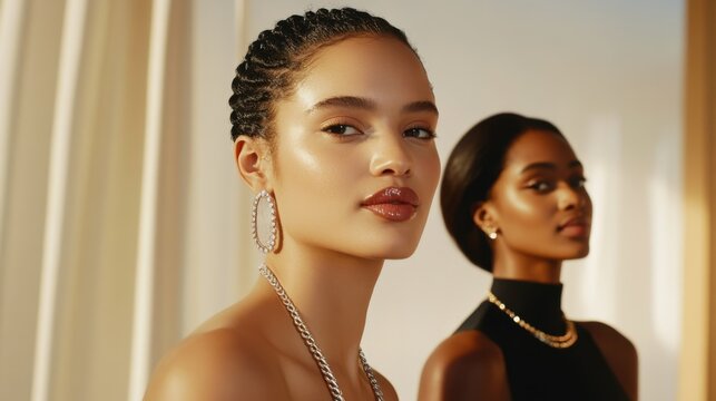 Inaugural ceremony for a luxury jewelry brand with models showcasing collections. Featuring elegance and craftsmanship