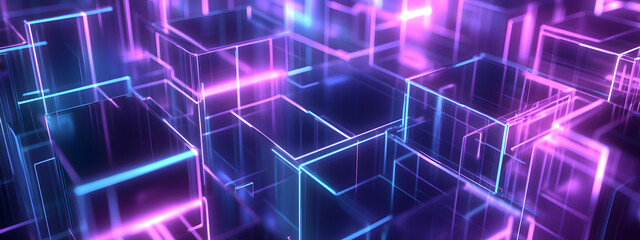 Obraz premium Abstract purple and blue background with glowing network connections, data transfer concept 