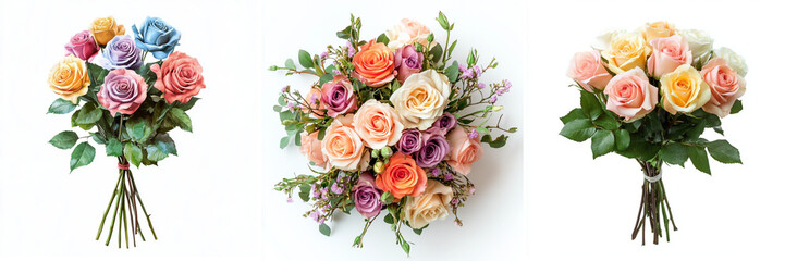 Set of A bouquet of flowers on a white background