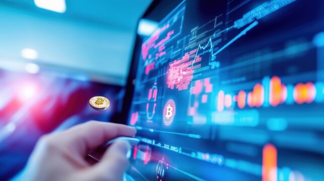 Analyzing cryptocurrency trends digital workspace data visualization tech environment close-up financial insights