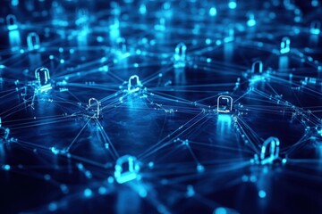 Futuristic encrypted network enhancing data privacy technology hub digital connectivity cybersecurity environment aerial perspective innovative concepts