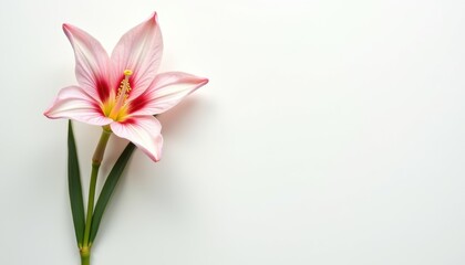 Naklejka premium Elegant top-view still life of freesia flower on white background.