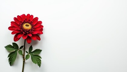 Red chrysanthemum flower on white background with copy space