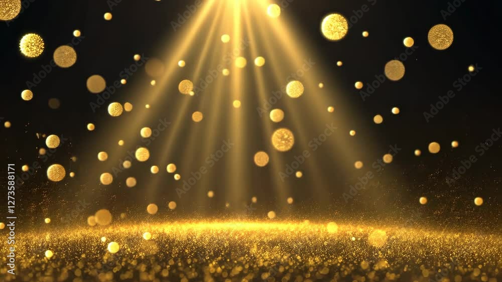 Poster a bright yellow light shines on a gold background. the light is scattered in many directions. the ba