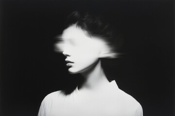 Obraz premium Mysterious woman with face blurred in camera movement with black background