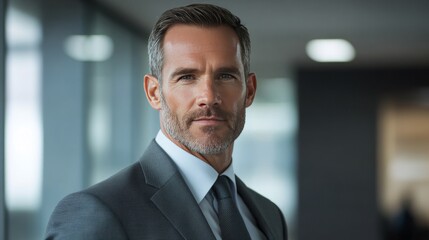 Fototapeta premium Focused professional in business attire embodies determination and expertise in a modern work environment.