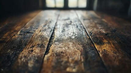 Obraz premium Close-up of rustic wooden table texture with rich grain details, perfect for backgrounds or interior design projects.