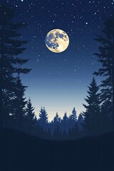 Moonlit Forest Silhouette at Night